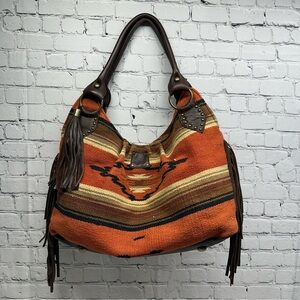 STS RANCHWEAR Bohemian Orange and Brown Fringe Shoulder Bag